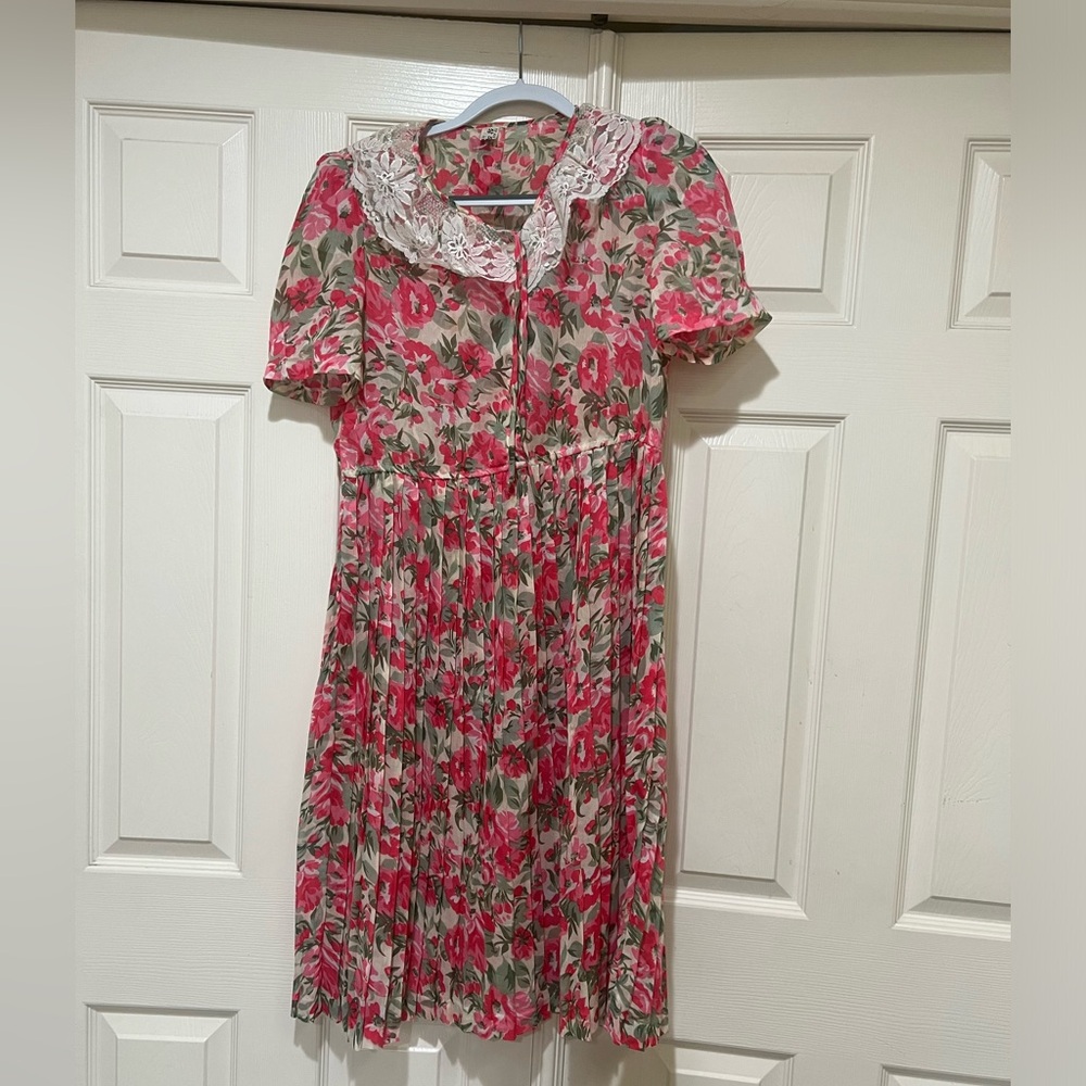 Vintage floral‎ lace collar short sleeves misi cottagecore prairie dress size 6